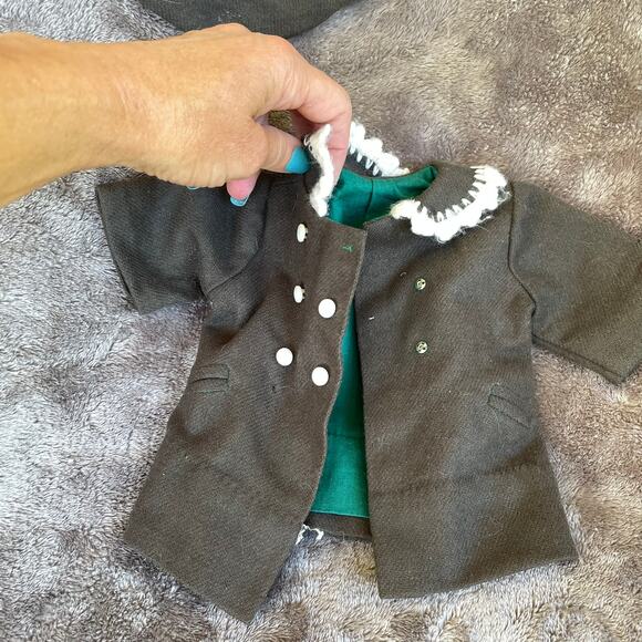Vintage Doll Coat & Hat Wool(?) Dark Green Pea Coat & hat w/ White Trim READ - Picture 4 of 16